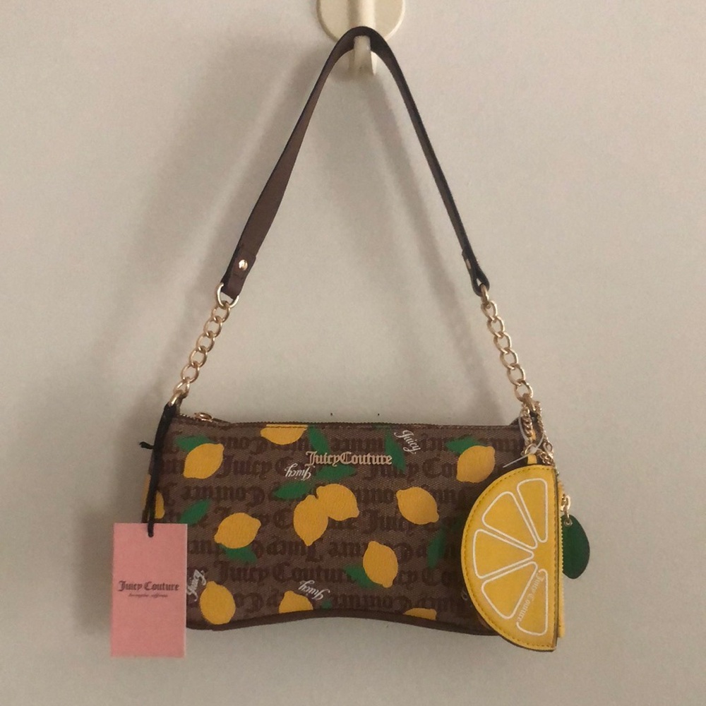 Juicy Couture Brown Shoulder Bag with Yellow Lemon Print